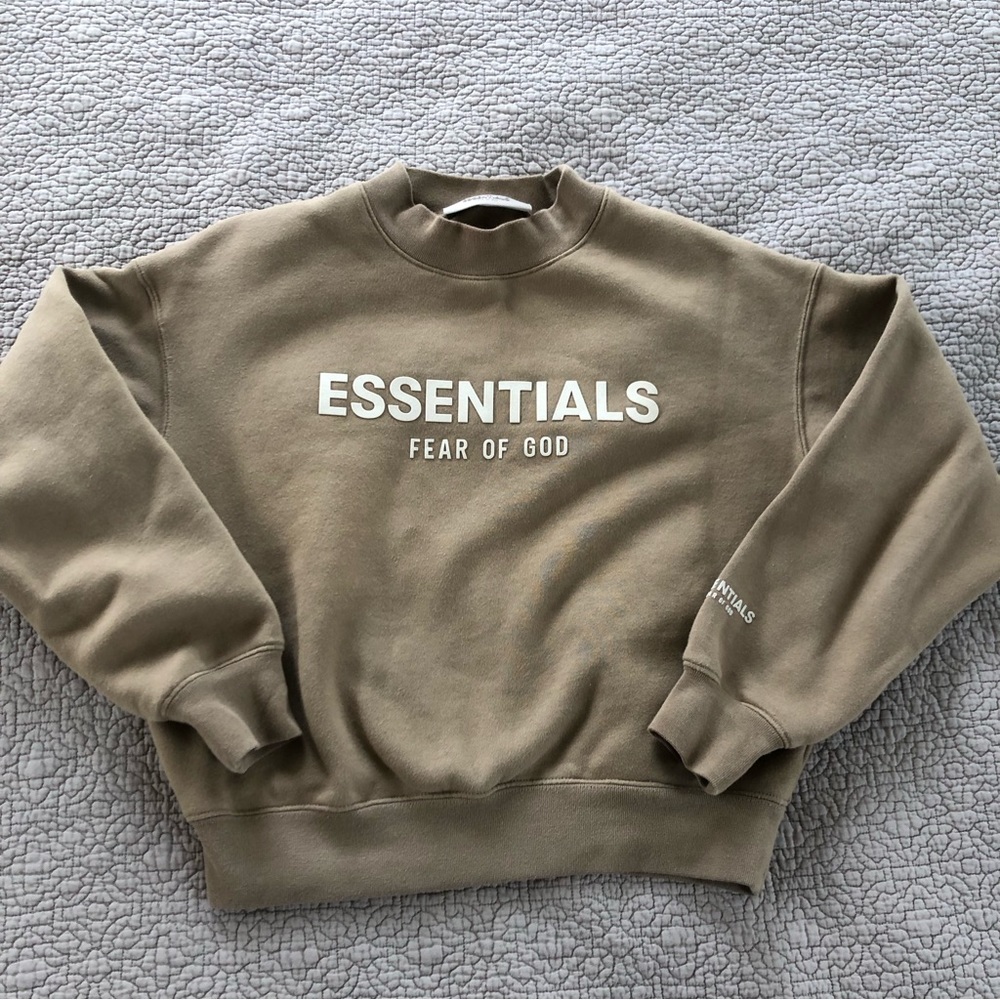 ESSENTIALS Fear of God Crewneck Sweatshirt Oak Brown Tan Women’s XS Kids 8